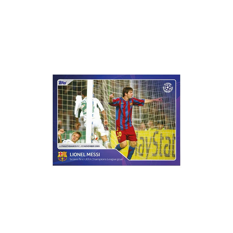 Topps 2005 Soccer Ball UEFA Champions League Moment Card 30 Anniversary Messi, No. 027 Soccer Star Card