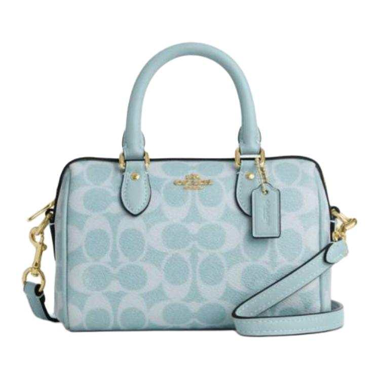 COACH COACH Coated Canvas With Smooth Leather Handbag Small Women's Light Blue