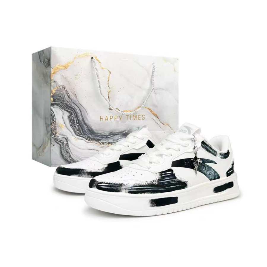 Anta Easy Black Mamba Synthetic Leather Height Increasing Lightweight Breathable Low top Skateboard Shoes Unisex