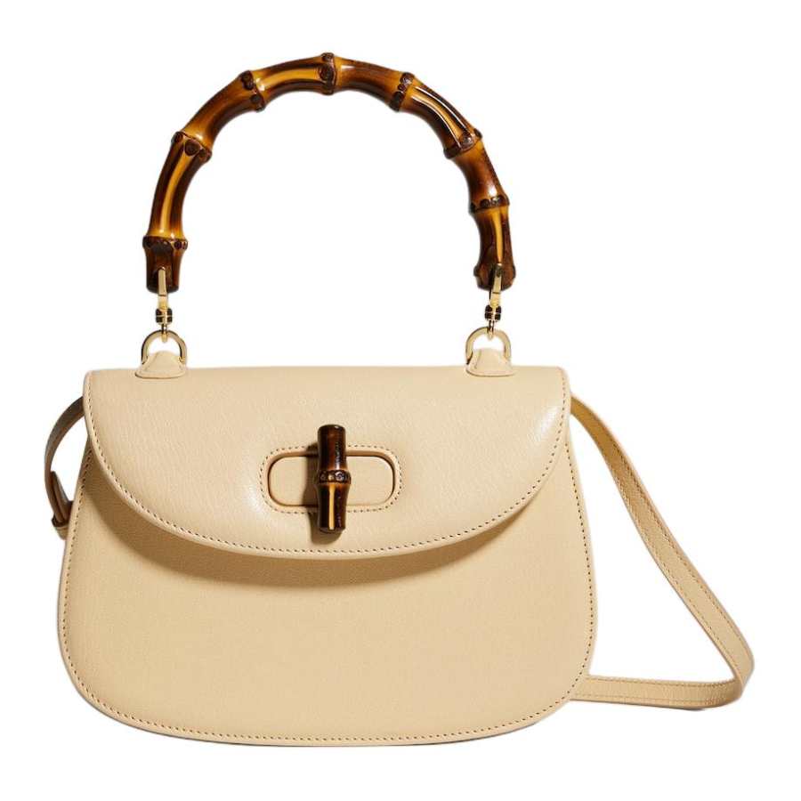 GUCCI Bamboo 1947 Soft Grain Leather Handbag Small Women's Light Yellow