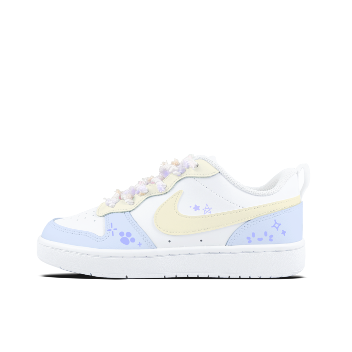 Nike Nike Court Borough Light Blue Lunar Yellow Anti Kick Abrasion Resistant Support Kids' Skateboarding Shoes White Unisex