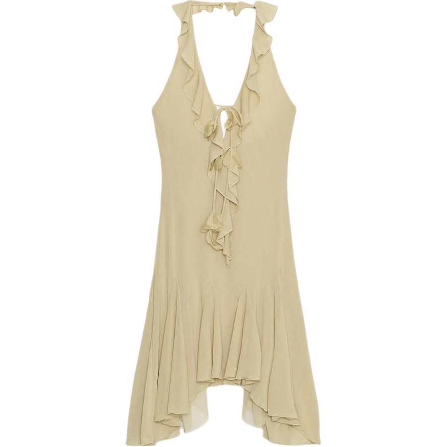 ZARA Sleeveless Dresses Women's Medium Green Halter Moderate Midi Dress