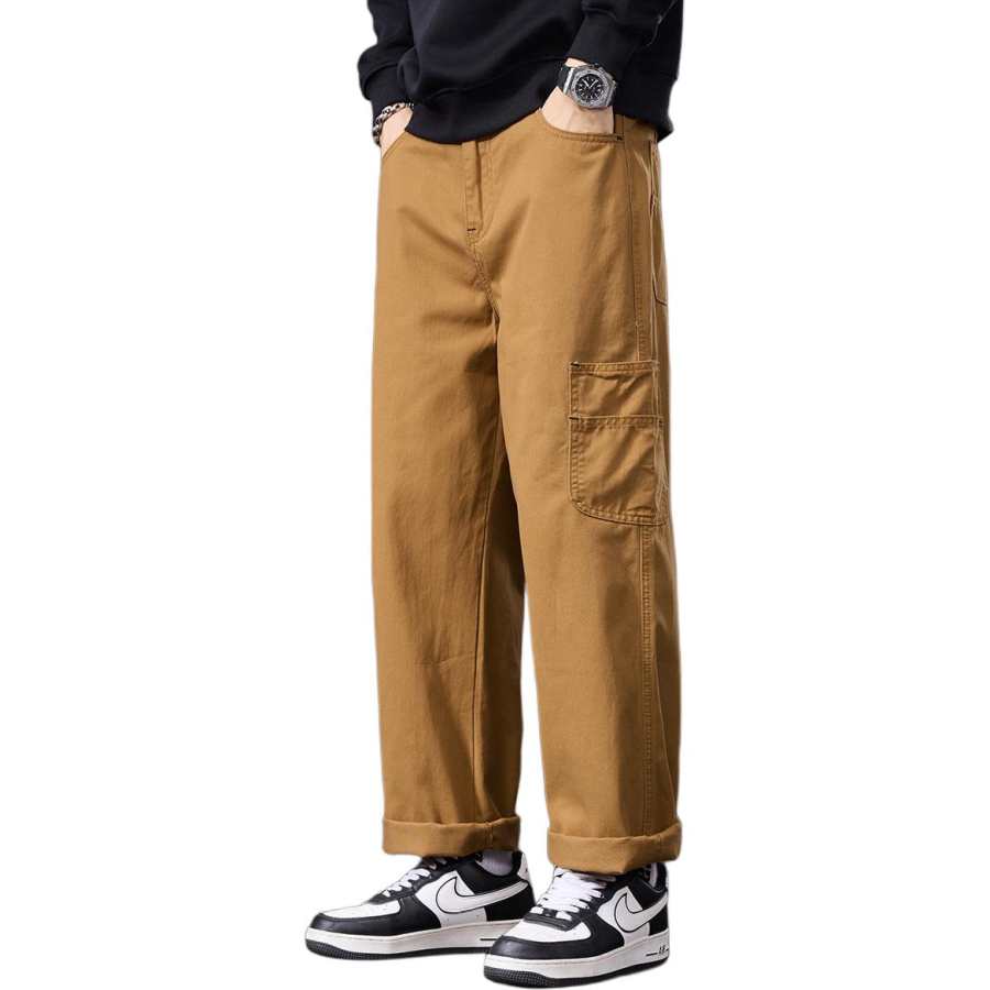 Tonlion Jeans Unisex Brown Yellow Moderate Straight Fit Pants
