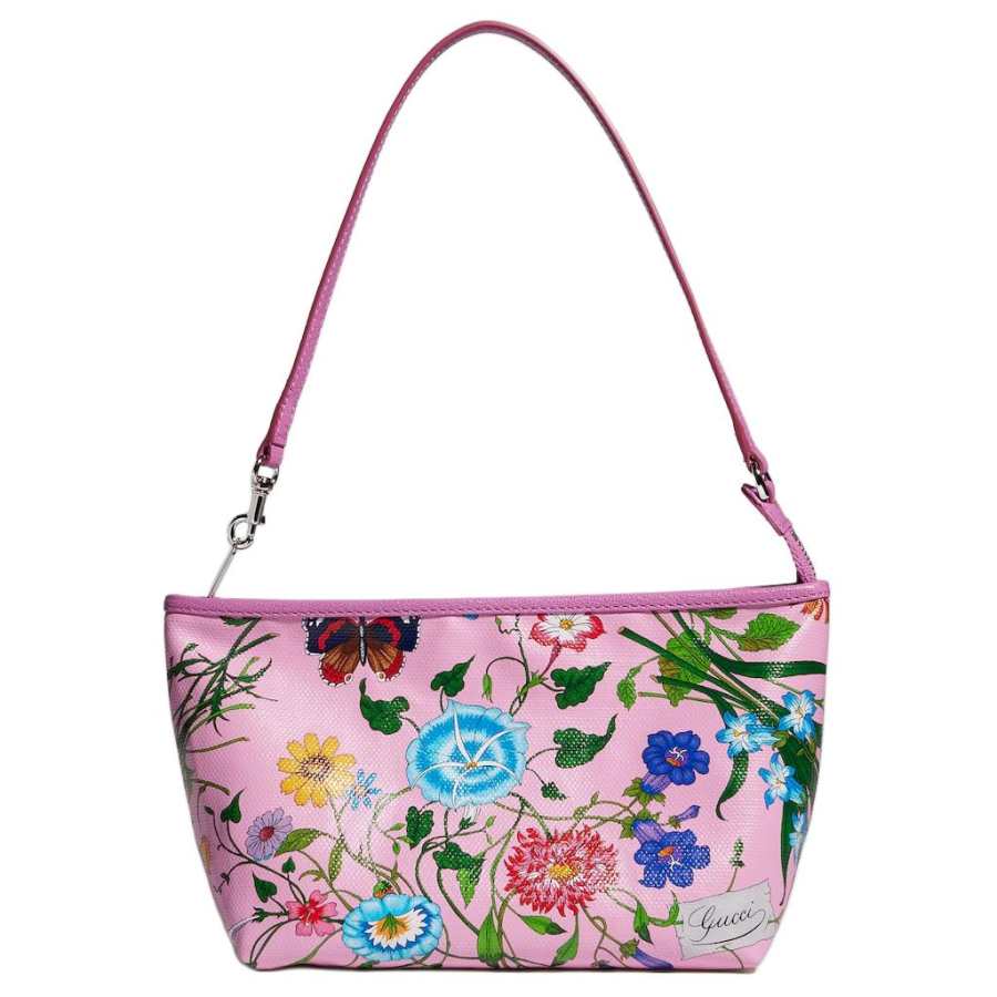 GUCCI Flora Coated Canvas Handbag Small Women's Pink