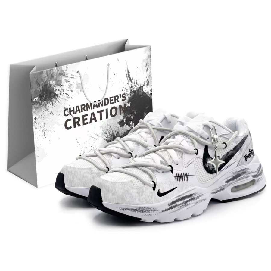 Nike Nike Air Max Fusion Slip Resistant Abrasion Resistant Low top Casual Sprint Running Shoes Men's White Gray