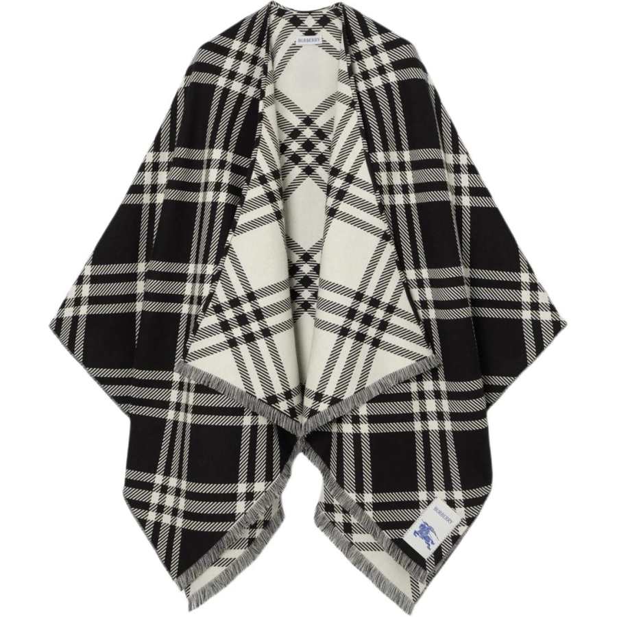 Burberry Cloaks Women's Black White Plaid Moderate