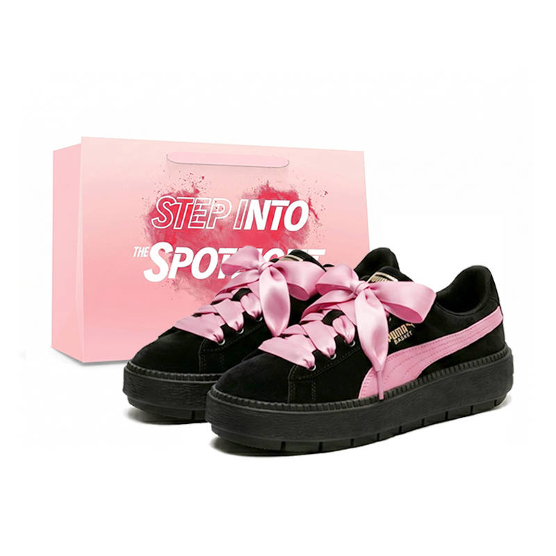 PUMA Platform Trace Black Sugar Peach Fabric Low top Skateboard Shoes Women's Pink Black