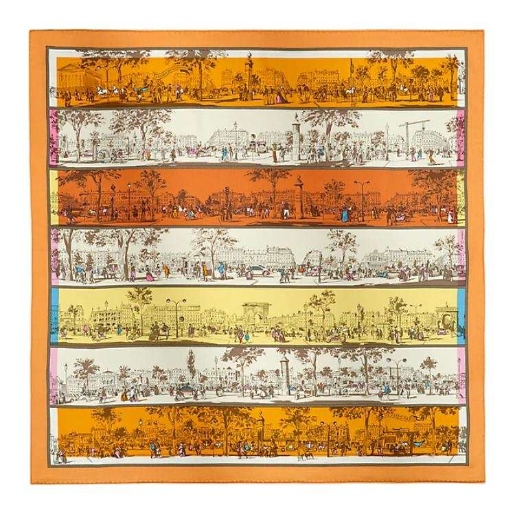 HERMES Mulberry Silk Scarves Women's Apricot/Gentian Yellow/White