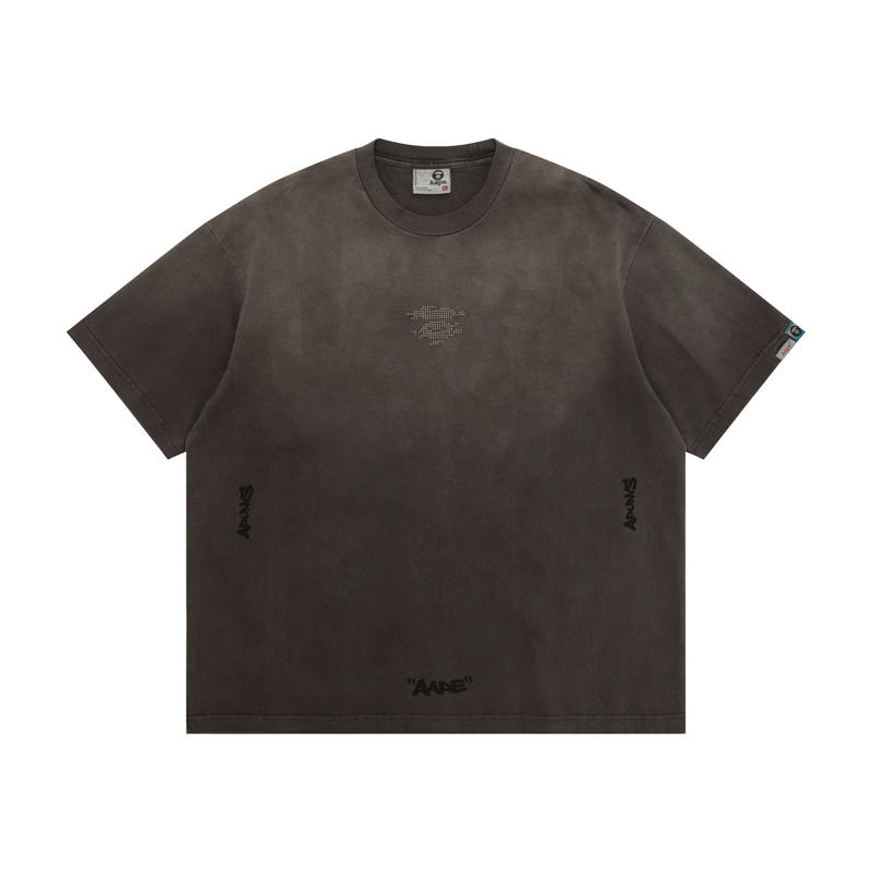 Aape T Shirts Men's Gray Black BKL Crew Neck Moderate Straight Fit