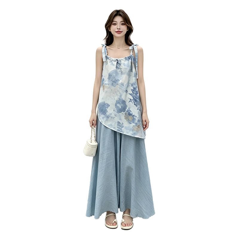 SIXUSICHOU Two Piece Skirt Sets Women's Camisole Thin Long Skirt
