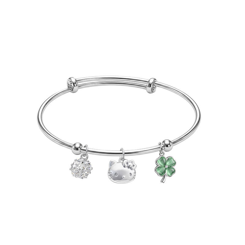 Sanrio x Hello Kitty 925 Sterling Silver Synthetic Cubic Zirconia Bangles Unisex