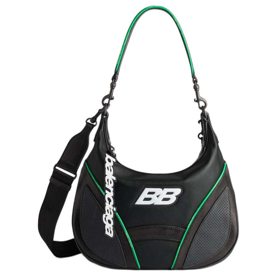 Balenciaga Sheepskin Shoulder Bag Small Men's Black & Bright Green
