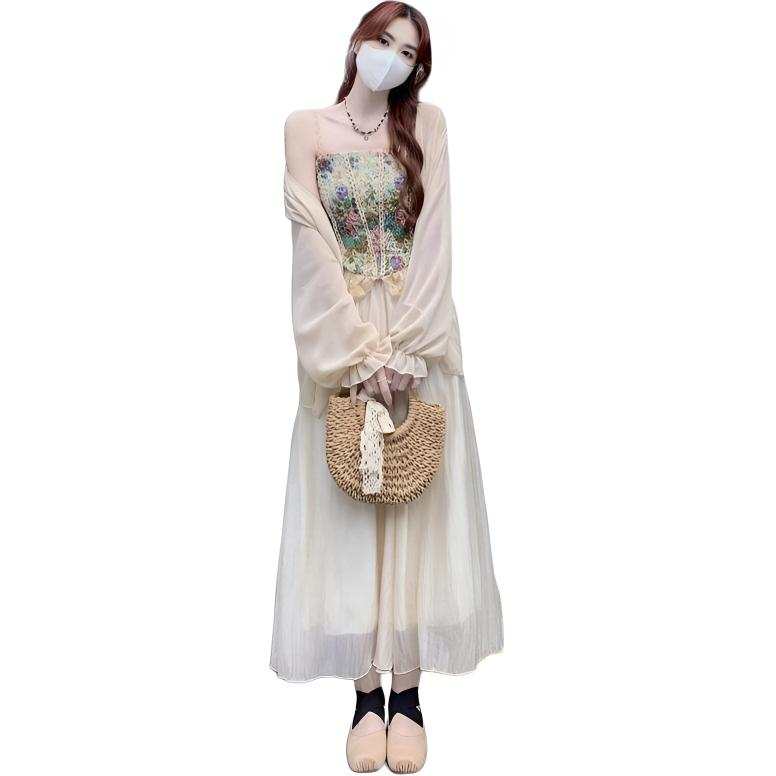 SIXUSICHOU Two Piece Skirt Sets Women's Camisole Thin Long Skirt