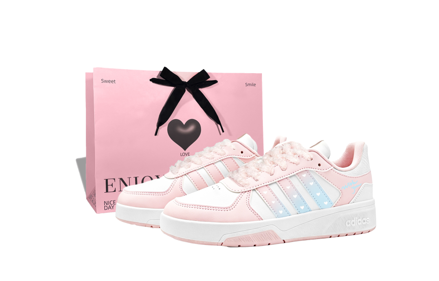 Adidas Adidas COURTBEAT Synthetic Leather Slip Resistant Abrasion Resistant Low top Skateboard Shoes Unisex Blue Pink 3.0
