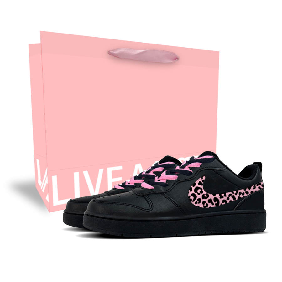 Nike Nike Court Borough Pink Leopard Black Cherry 2 Leather Low top Kids' Skateboarding Shoes Teenagers