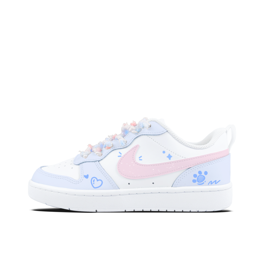 Nike Nike Court Borough Blue Pink Paw Prints Kids' Skateboarding Shoes White Unisex