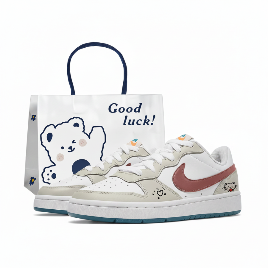 Nike Nike Court Borough 2 Cute Kitten Low top Kids' Skateboarding Shoes Ecru Red Brown Teenagers