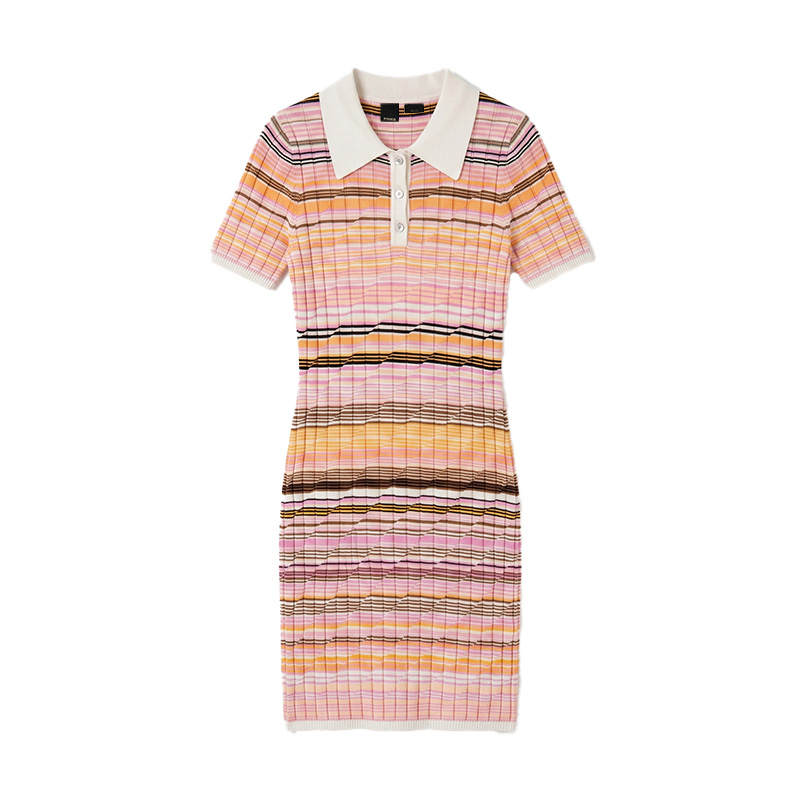 PINKO SS26 Short Sleeved Dress Women's Pink Stripes