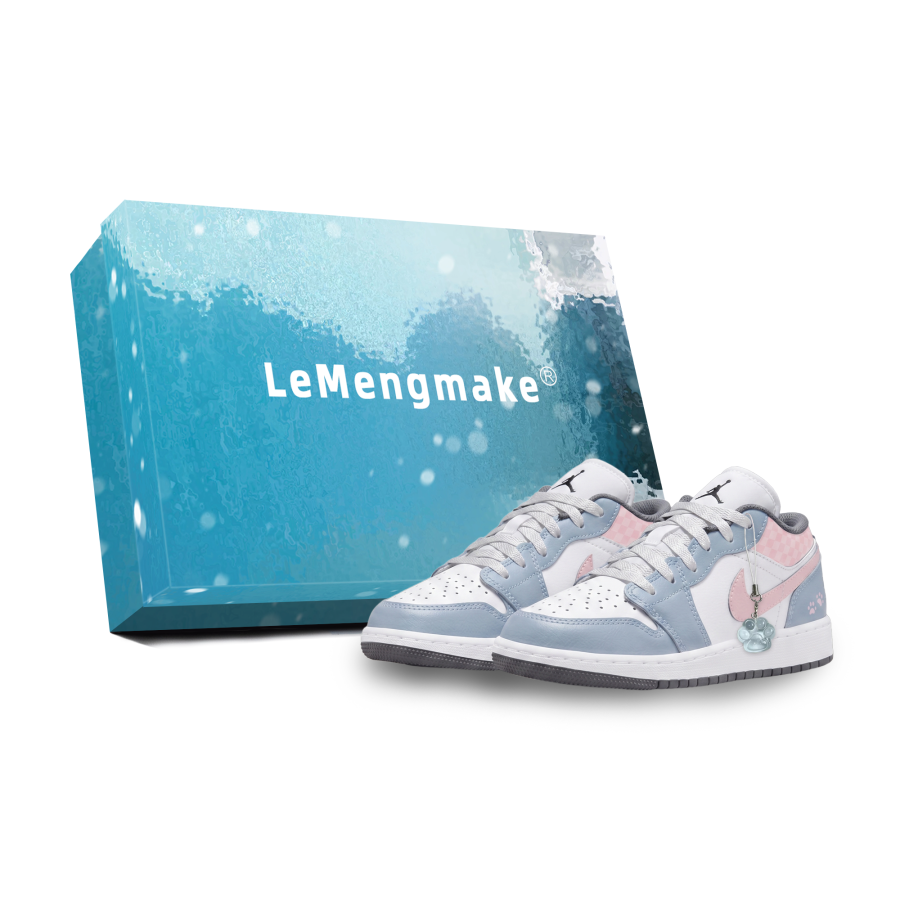 Jordan Jordan Air Jordan 1 Maris Sal Ice Cat Slip Resistant Abrasion Resistant Low top Children's Basketball Shoes Blue Pink