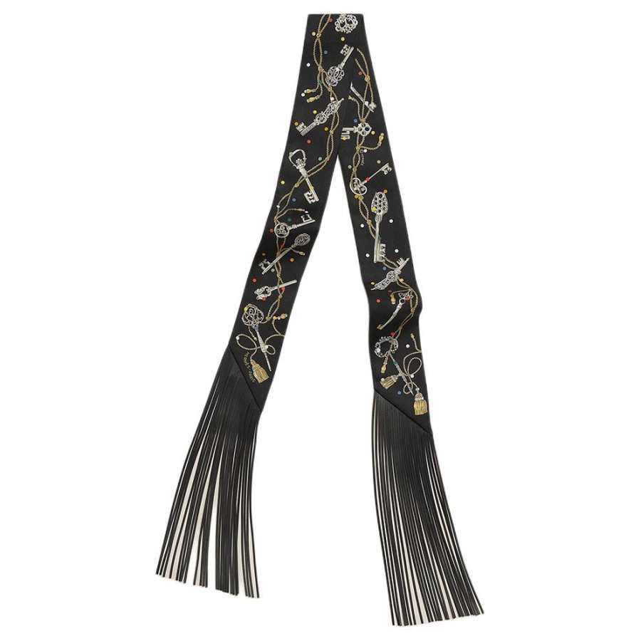 HERMES Twilly Silk Scarves Women's Black/Gold/White