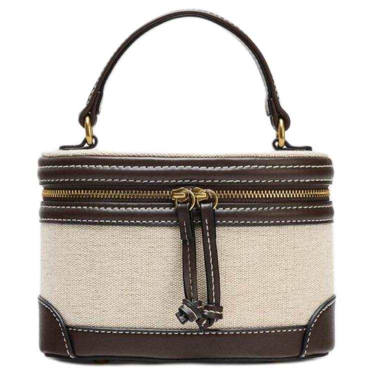 ZARA Jute With Cotton Handbag Small Women's Light Beige