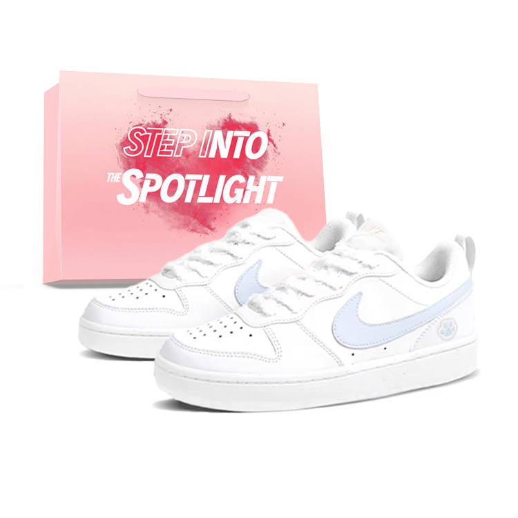 Nike Nike Court Borough Maris Sal Meow Paw Leather Kids' Skateboarding Shoes White Blue Teenagers