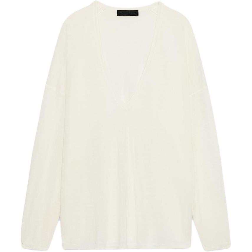 ZARA Sweaters Women's White V Neck Moderate Other