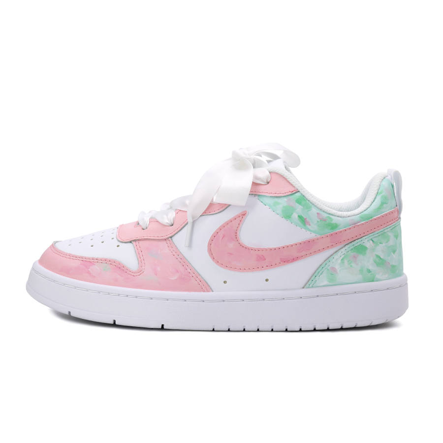 Nike Nike Court Borough Oil Painting Leather Low top Kids' Skateboarding Shoes Pink Green Teenagers