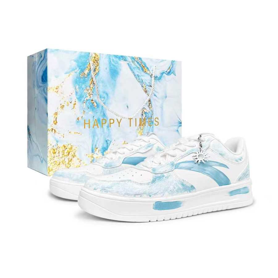 Anta Easy Ice Blue Muyu Synthetic Leather Height Increasing Lightweight Breathable Low top Skateboard Shoes Unisex