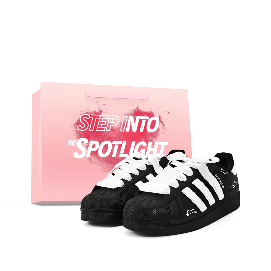 Adidas Originals Superstar 2 Lots Of Meows Abrasion Resistant Low top Kids' Skateboarding Shoes Black White Teenagers