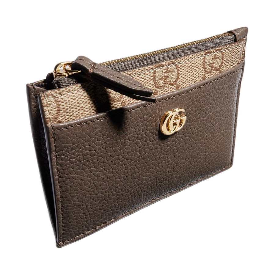 GUCCI GG Marmont Leather Card Holder Women's Dark Umber
