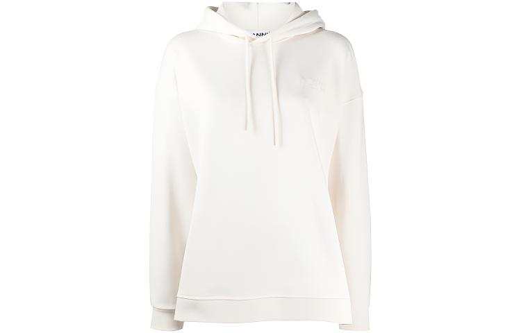 GANNI Sweatshirts Women's White Hooded Non Detachable Moderate Cardigan