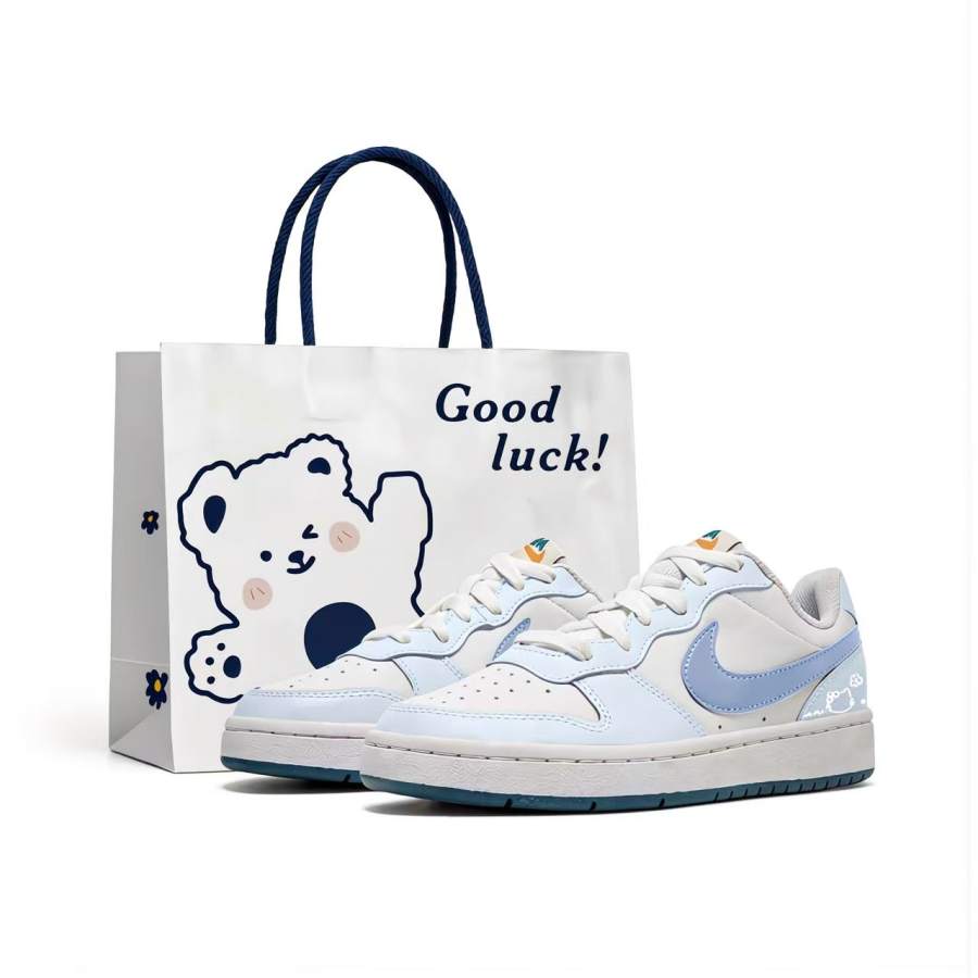 Nike Nike Court Borough2 Blue Kitten Low top Kids' Skateboarding Shoes Light Blue White Teenagers