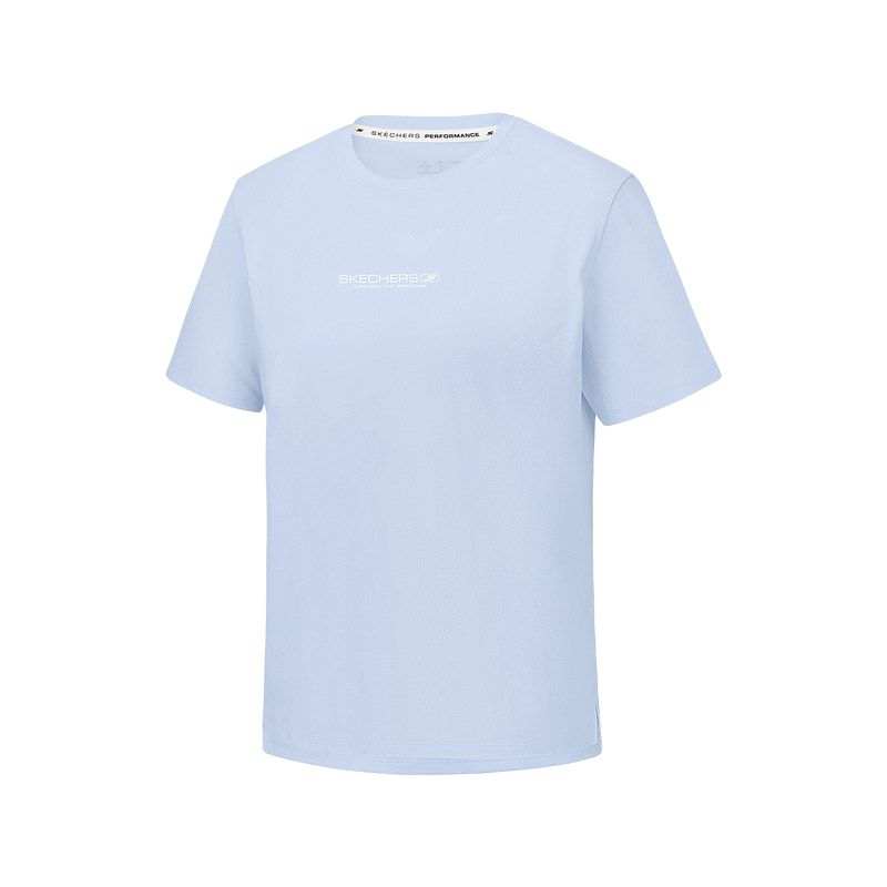 Skechers T Shirts Women's Braised Salted Blue Crew Neck Moderate