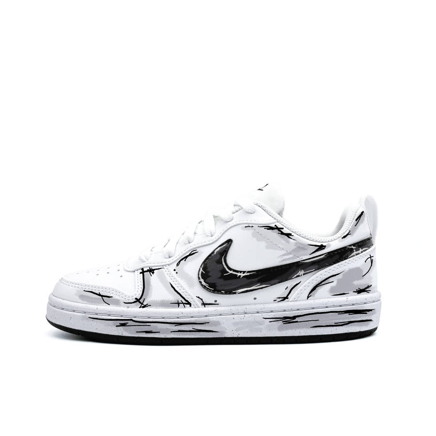 Nike Nike Court Borough Comic Black Thread Synthetic Leather Low top Kids' Skateboarding Shoes Black White Teenagers