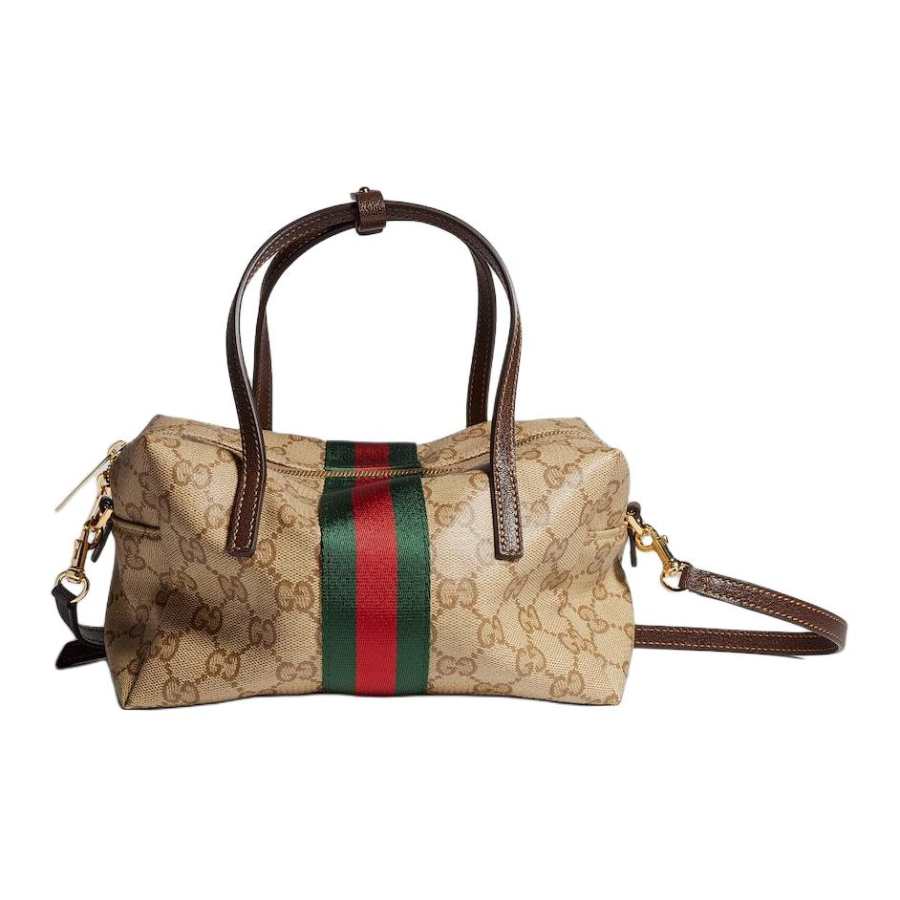 GUCCI Web Coated Canvas Handbag Mini Women's Dark Brown