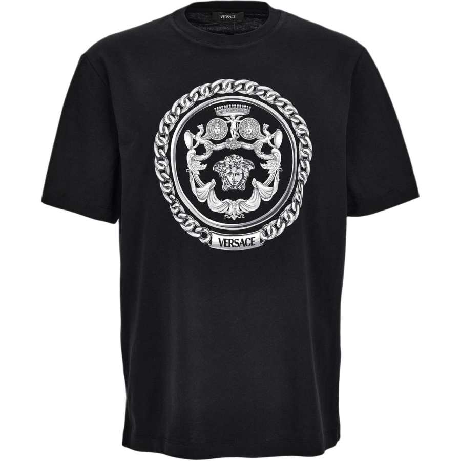 VERSACE T Shirts Men's Black Crew Neck Moderate Straight Fit