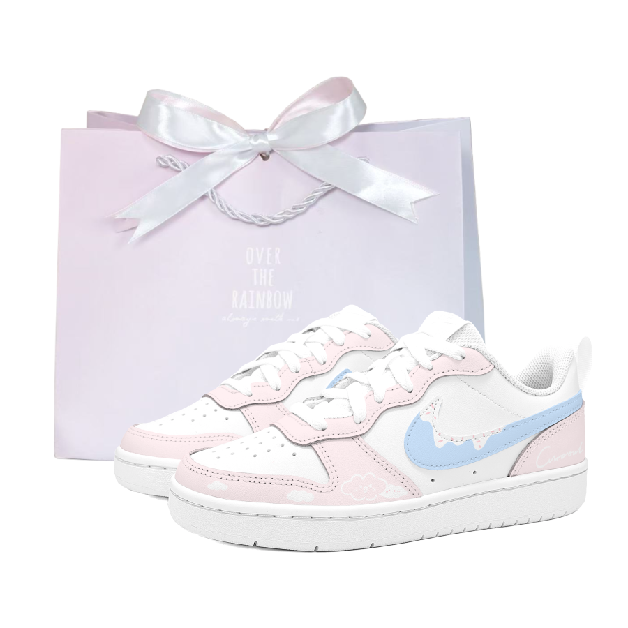 Nike Nike Court Borough Cloud Edge Panna Cotta Slip Resistant Low top Skateboard Shoes Women's Blue Pink
