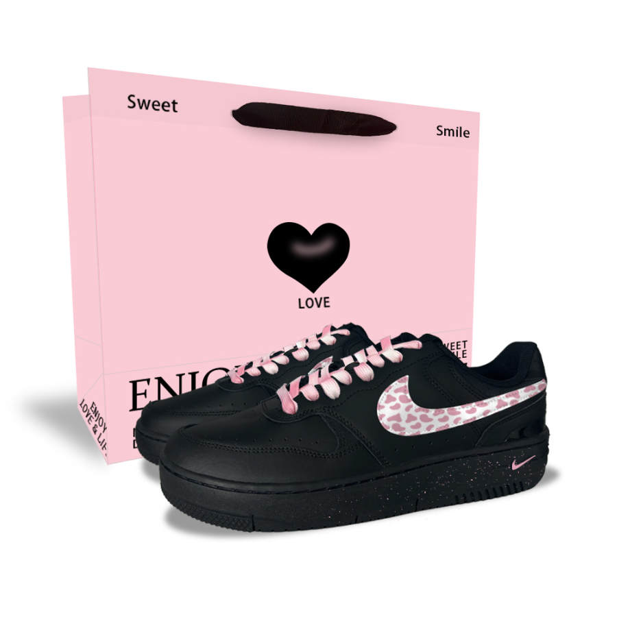 Nike Nike Gamma Force Pink Leopard Dark Chocolate Synthetic Leather Low top Skateboard Shoes Unisex Black