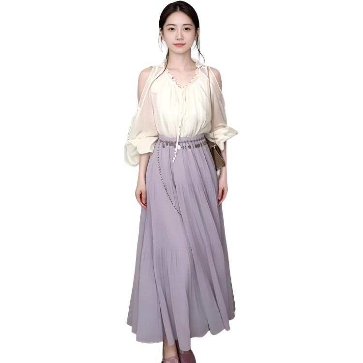 SIXUSICHOU Two Piece Skirt Sets Women's V Neck Thin Long Skirt