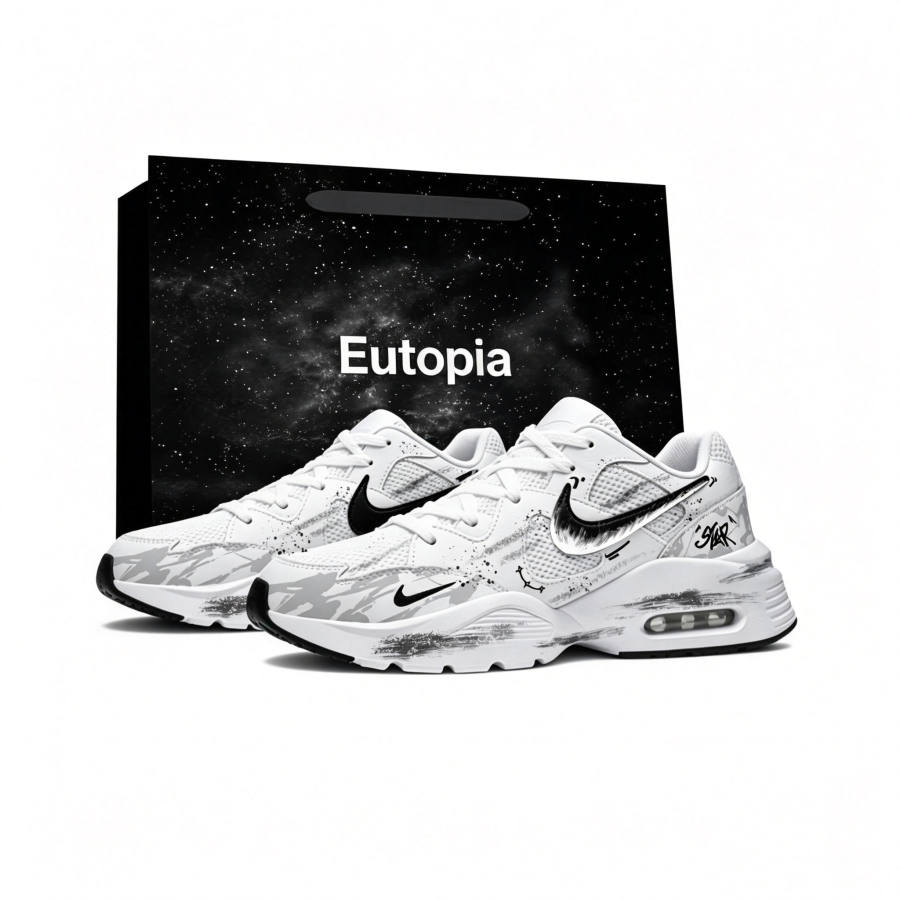 Nike Nike Air Max Fusion Cushioning Abrasion Resistant Low top Running Shoes Men's Black White