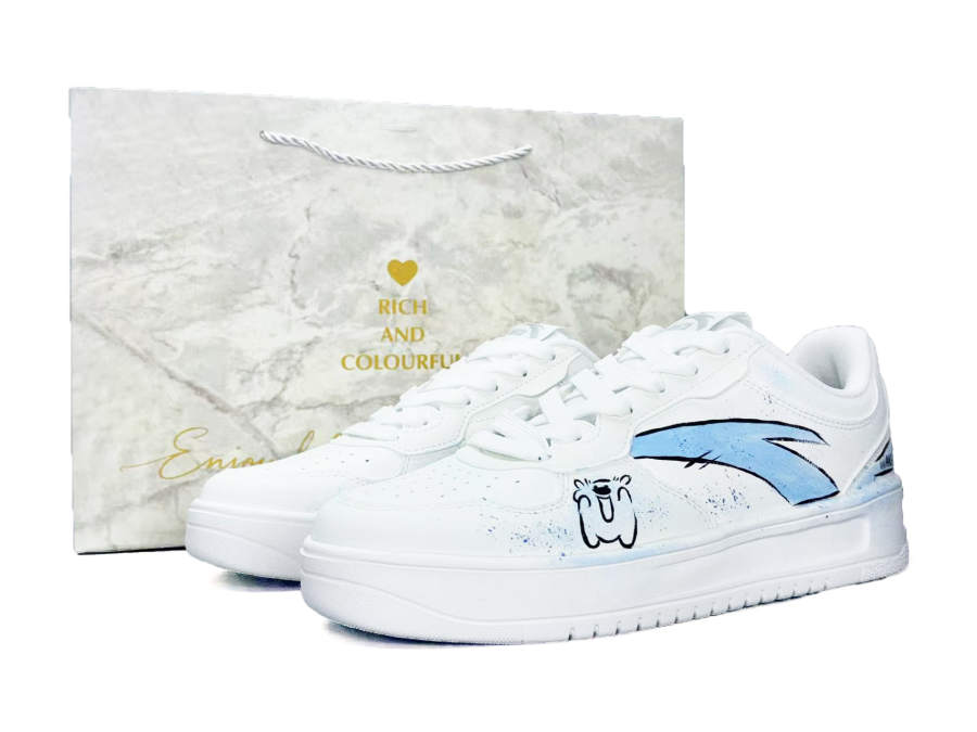 Anta Easy Synthetic Leather Abrasion Resistant Lightweight Low top Skateboard Shoes Unisex White Blue