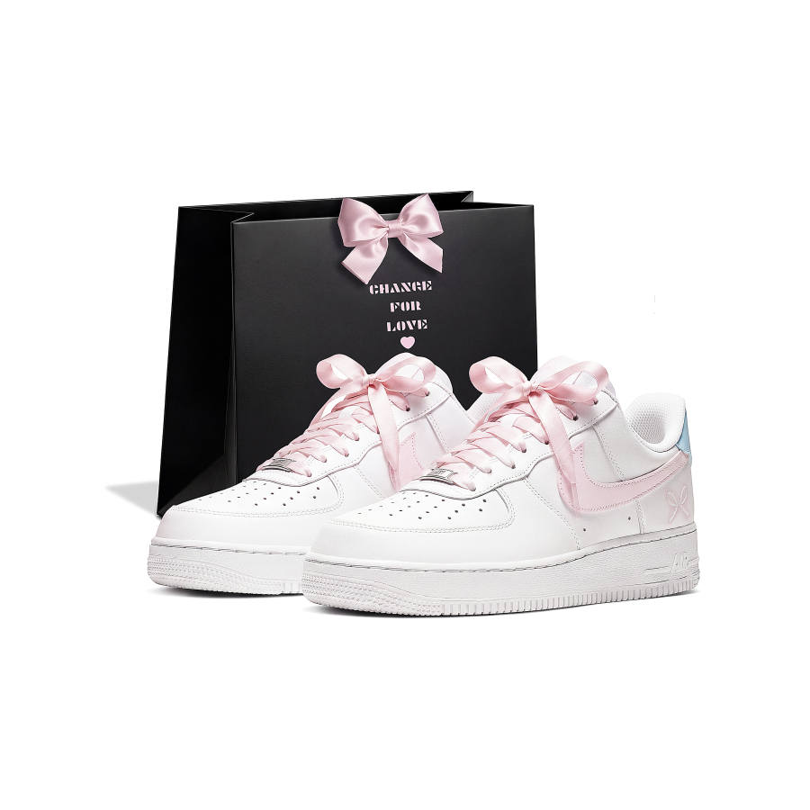 Nike Nike Air Force 1 Valentine's Day Slip Resistant Abrasion Resistant Low top Skateboard Shoes Women's White Pink