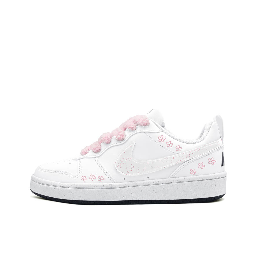 Nike Nike Court Borough Pink Floral Language Synthetic Leather Low top Kids' Skateboarding Shoes Black White Teenagers