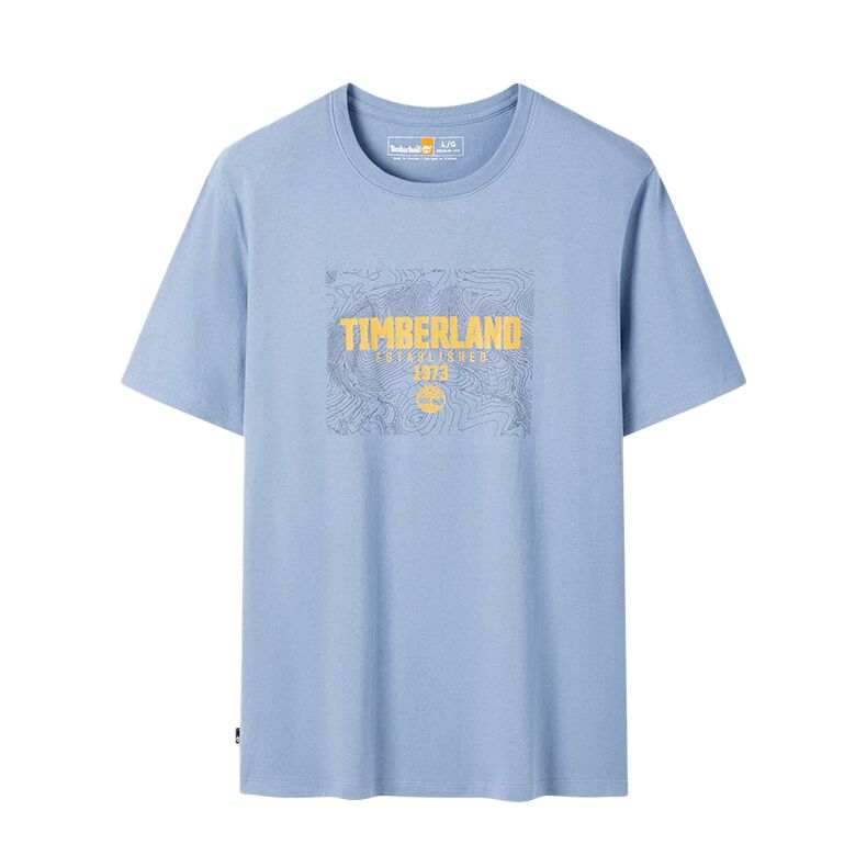 Timberland T Shirts Men's Washed Blue Crew Neck Moderate