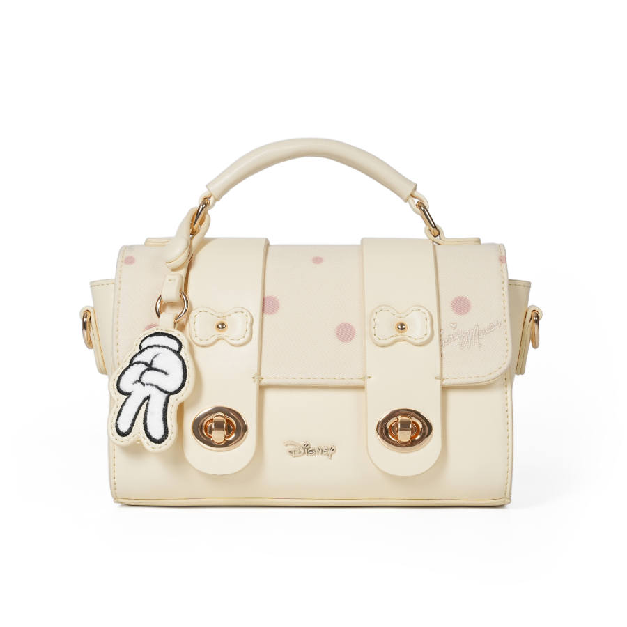 Disney Mickey Mouse Fabric+Artificial Leather Satchel Bag Handbag Regular Women's Beige/Pink/Brown