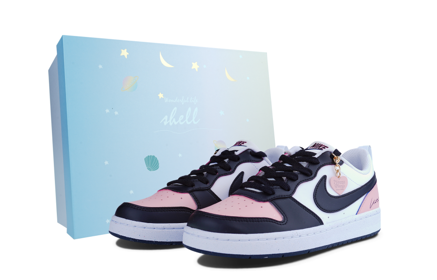 Nike Nike Court Borough Heart Tag, Special Box Synthetic Leather Low top Kids' Skateboarding Shoes Black Pink Teenagers