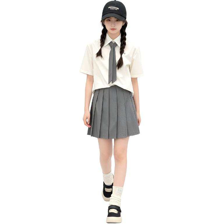 TNTX Kids Two Piece Skirt Sets Lapel Thin Short Skirt Non Stretch