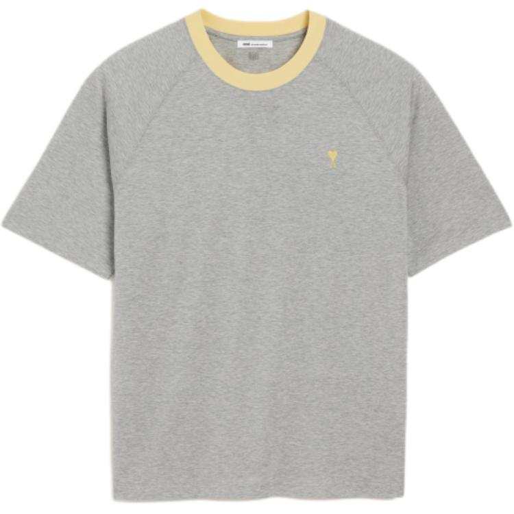 AMIPARIS T Shirts Men's Light Heather Gray & Yellow Crew Neck Moderate