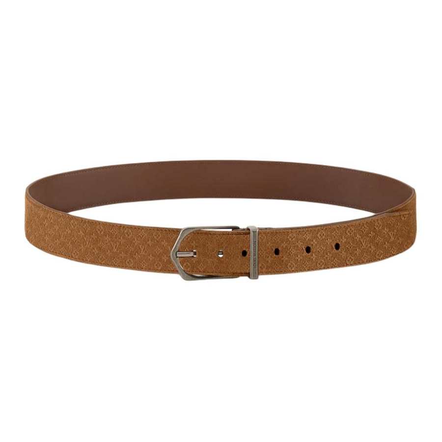 LOUIS VUITTON LOUIS VUITTON Suede Leather Belts Men's Beige Width 3.5cm